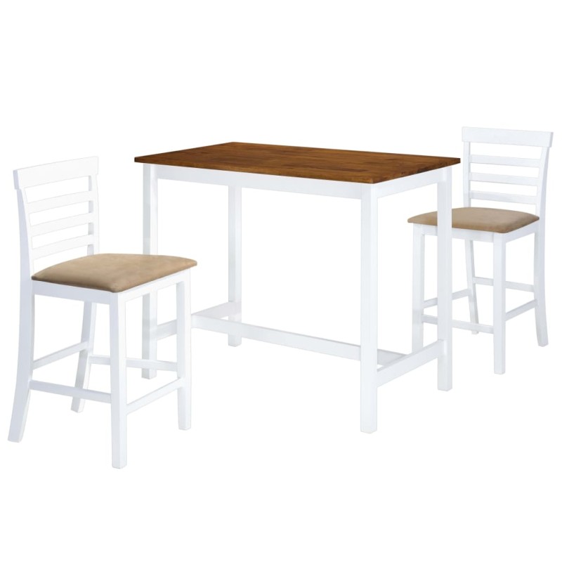 Mesa e cadeiras de bar 3 pcs madeira maciça castanho e branco-Conjuntos de móveis para cozinha e sala de jantar-Home Retail