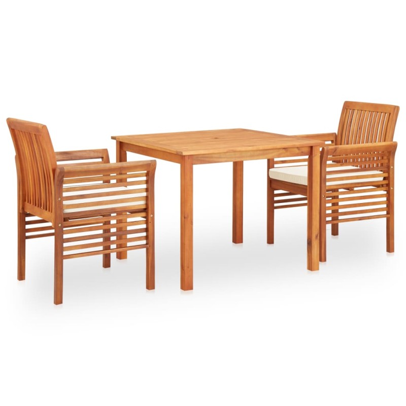 3 pcs conjunto de jantar exterior c/ almofadões acácia maciça-Conjuntos de jardim-Home Retail