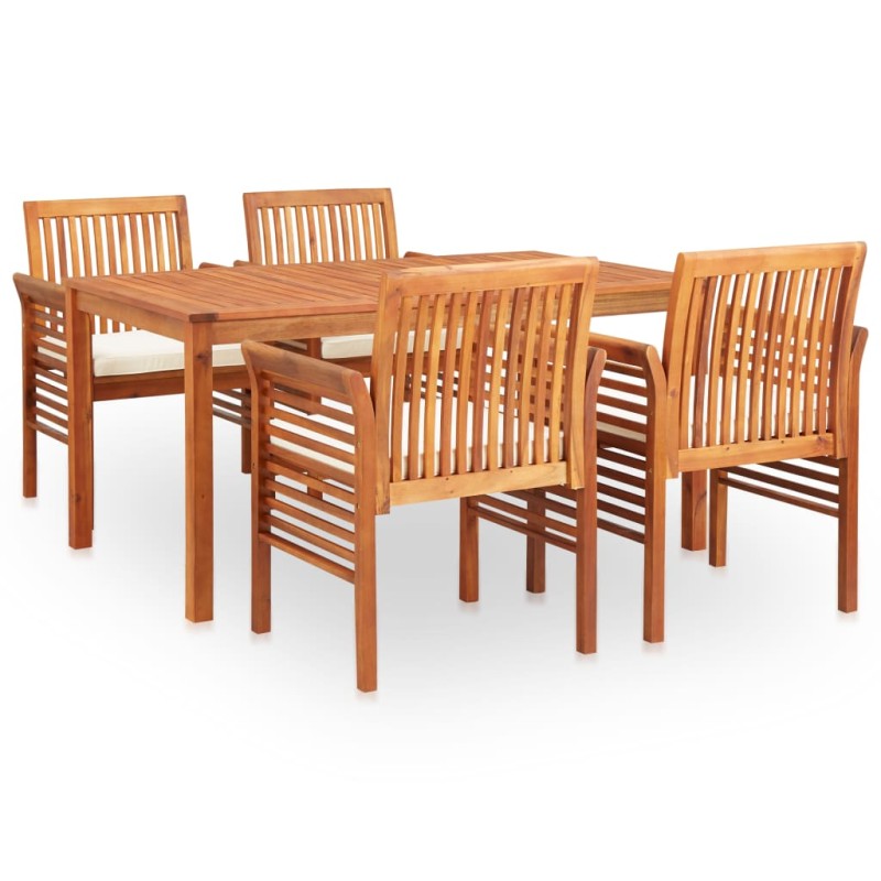 5 pcs conjunto de jantar exterior c/ almofadões acácia maciça-Conjuntos de jardim-Home Retail