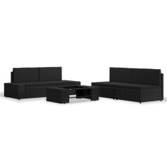 5 pcs conjunto lounge para jardim vime PE preto