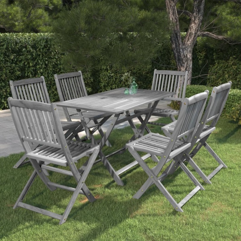 7 pcs conjunto de jantar jardim madeira acácia maciça cinzento-Conjuntos de jardim-Home Retail