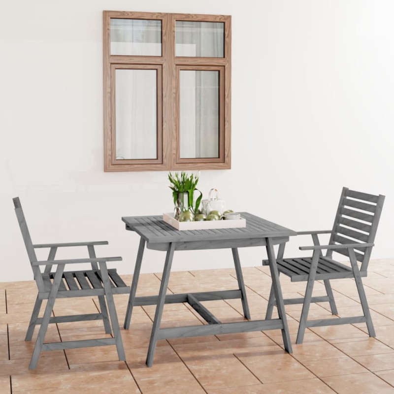 3 pcs conjunto de jantar jardim madeira acácia maciça cinzento-Conjuntos de jardim-Home Retail