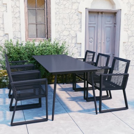 7 pcs conjunto de jantar para jardim vime de PVC preto