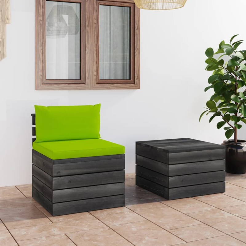 2 pcs conjunto lounge de paletes com almofadões pinho maciço-Conjuntos de jardim-Home Retail