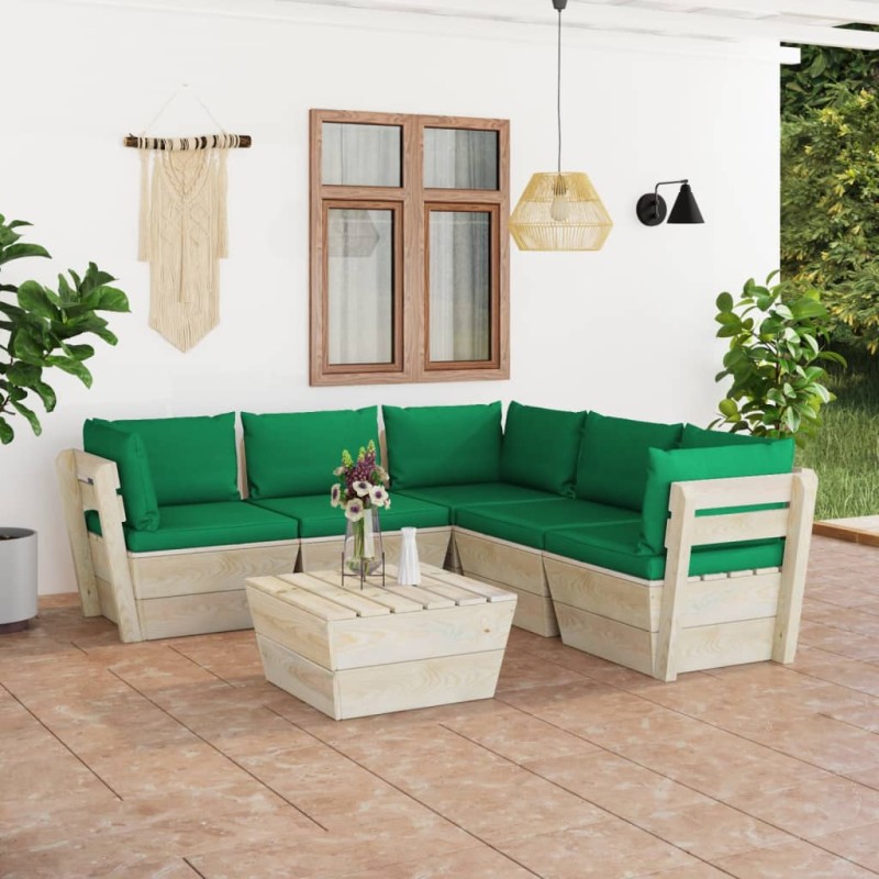 6 pcs conjunto lounge de paletes + almofadões madeira de abeto-Conjuntos de jardim-Home Retail