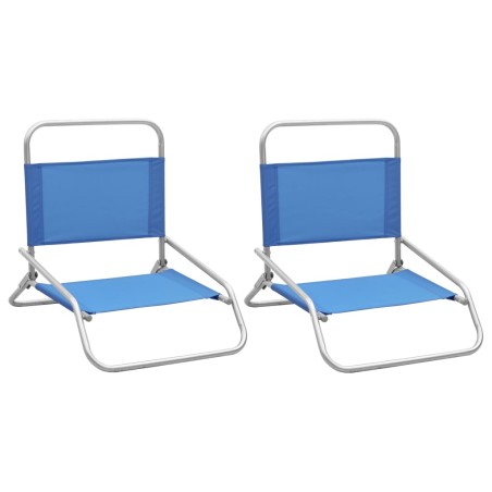 Cadeiras de praia dobráveis 2 pcs tecido azul