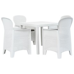 Conj. jantar p/ exterior 5 pcs plástico branco aspeto de vime