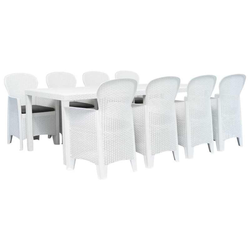 Conj. jantar p/ exterior 9 pcs plástico branco aspeto de vime-Conjuntos de jardim-Home Retail