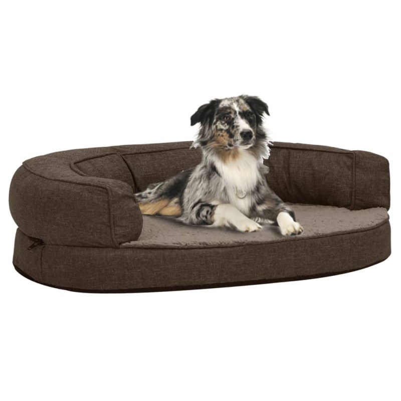 Cama para cães ergonómica 75x53cm aspeto linho pelúcia castanho-Ninhos para cães-Home Retail