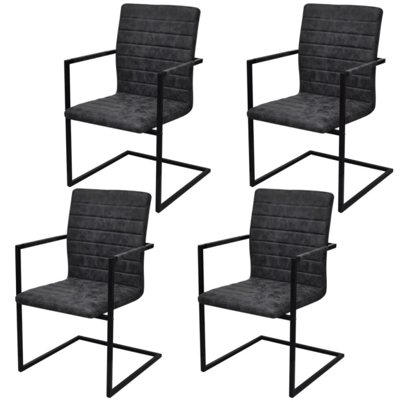 Cadeiras de jantar cantilever 4 pcs couro artificial preto-Cadeiras de cozinha e sala de jantar-Home Retail