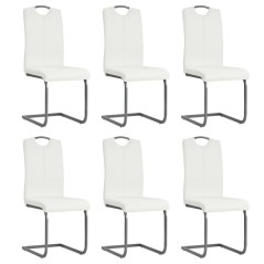 Cadeiras de jantar cantilever 6 pcs couro artificial branco