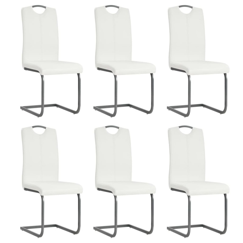 Cadeiras de jantar cantilever 6 pcs couro artificial branco-Cadeiras de cozinha e sala de jantar-Home Retail