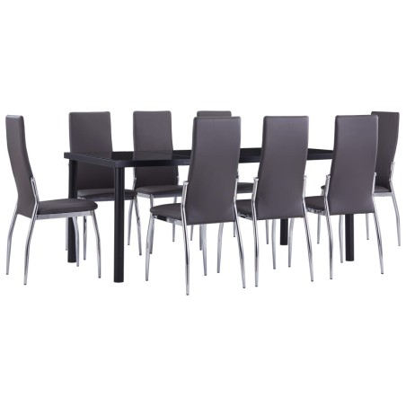 9 pcs conjunto de jantar couro artificial cinzento