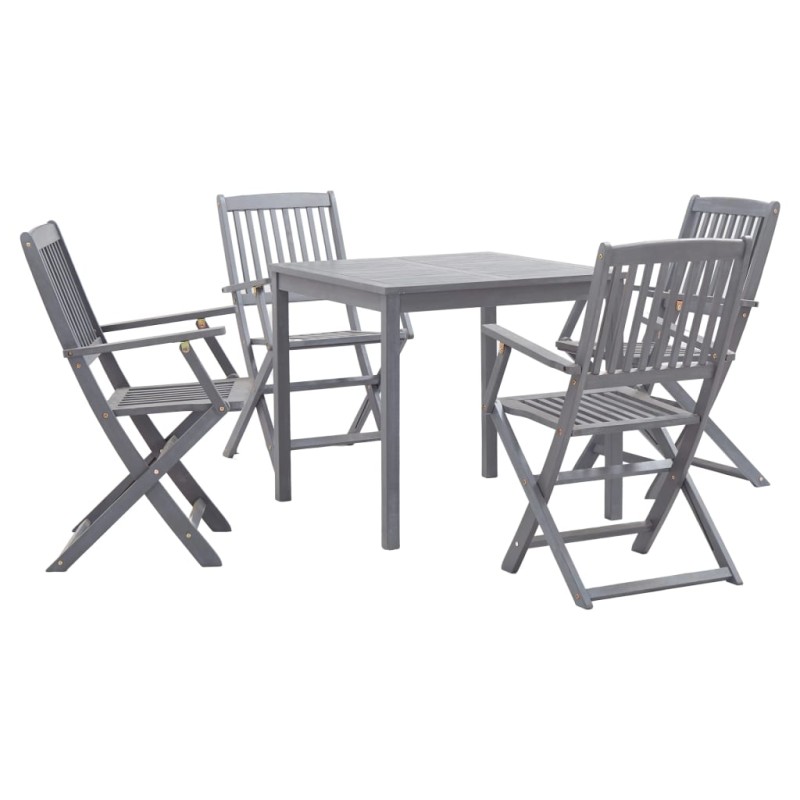 5 pcs conjunto de jantar jardim madeira acácia maciça cinzento-Conjuntos de jardim-Home Retail