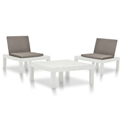 3 pcs conjunto lounge para jardim plástico branco