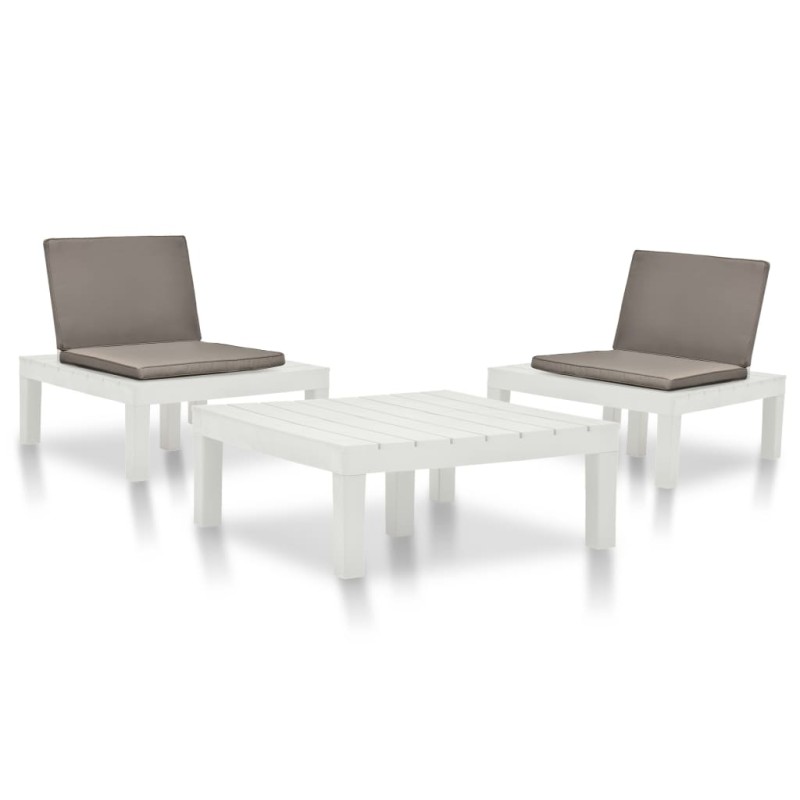 3 pcs conjunto lounge para jardim plástico branco-Conjuntos de jardim-Home Retail