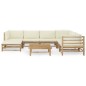 8 pcs conj. lounge p/ jardim em bambu c/ almofadões branco nata