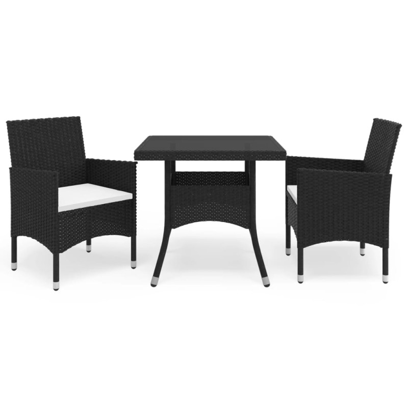 3 pcs conjunto de jantar para jardim vime PE e vidro preto-Conjuntos de jardim-Home Retail