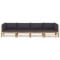 4 pcs conj. lounge jardim em bambu c/ almofadões cinza-escuro