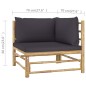 4 pcs conj. lounge jardim em bambu c/ almofadões cinza-escuro