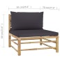 4 pcs conj. lounge jardim em bambu c/ almofadões cinza-escuro