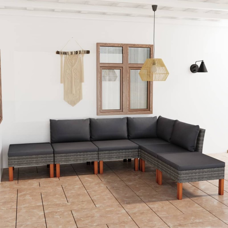 6 pcs conjunto lounge de jardim c/ almofadões vime PE cinzento-Conjuntos de jardim-Home Retail