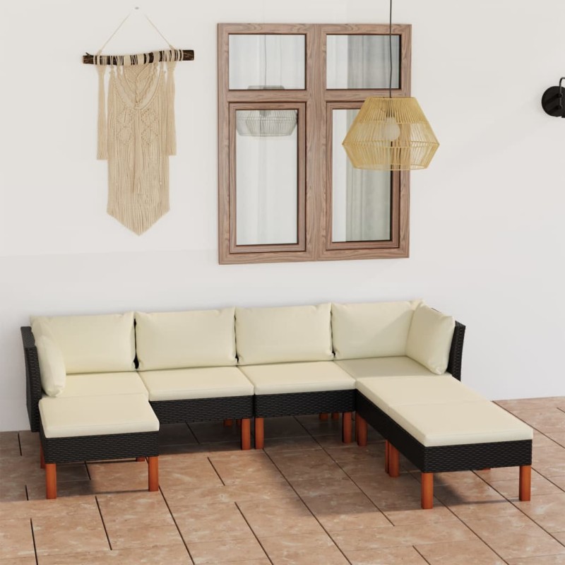 7 pcs conjunto lounge de jardim c/ almofadões vime PE preto-Conjuntos de jardim-Home Retail