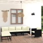 7 pcs conjunto lounge de jardim c/ almofadões vime PE preto