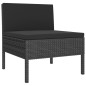 3 pcs conjunto lounge para jardim c/ almofadões vime PE preto