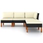 5 pcs conjunto lounge de jardim c/ almofadões vime PE preto