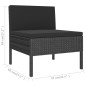 3 pcs conjunto lounge para jardim c/ almofadões vime PE preto