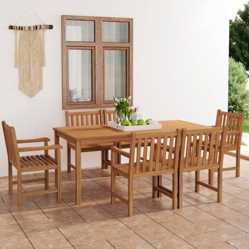 7 pcs conjunto de jantar p/ jardim madeira de teca maciça-Conjuntos de jardim-Home Retail