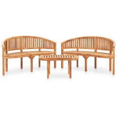 3 pcs conj. lounge de jardim formato banana teca maciça