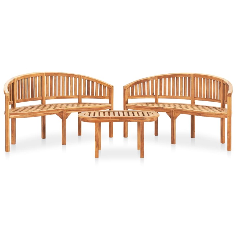 3 pcs conj. lounge de jardim formato banana teca maciça-Conjuntos de jardim-Home Retail