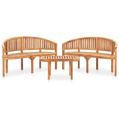 3 pcs conj. lounge de jardim formato banana teca maciça