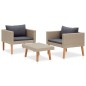 3 pcs conjunto lounge de jardim c/ almofadões vime PE bege