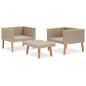 3 pcs conjunto lounge de jardim c/ almofadões vime PE bege