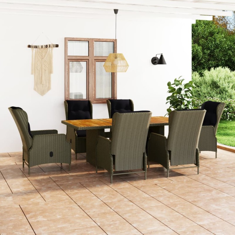 7 pcs conjunto jantar exterior com almofadões vime PE castanho-Conjuntos de jardim-Home Retail