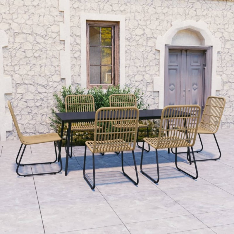 7 pcs conjunto de jantar para exterior vime PE e vidro-Conjuntos de jardim-Home Retail