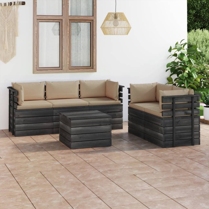 6 pcs conjunto lounge de paletes com almofadões pinho maciço-Conjuntos de jardim-Home Retail