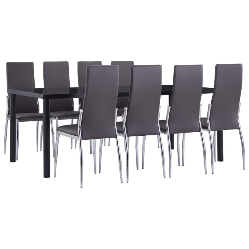 9 pcs conjunto de jantar couro artificial cinzento-Conjuntos de móveis para cozinha e sala de jantar-Home Retail