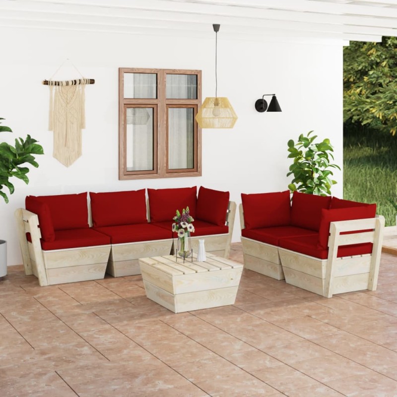 6 pcs conjunto lounge de paletes + almofadões madeira de abeto-Conjuntos de jardim-Home Retail