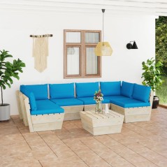 7 pcs conjunto lounge de paletes + almofadões madeira de abeto