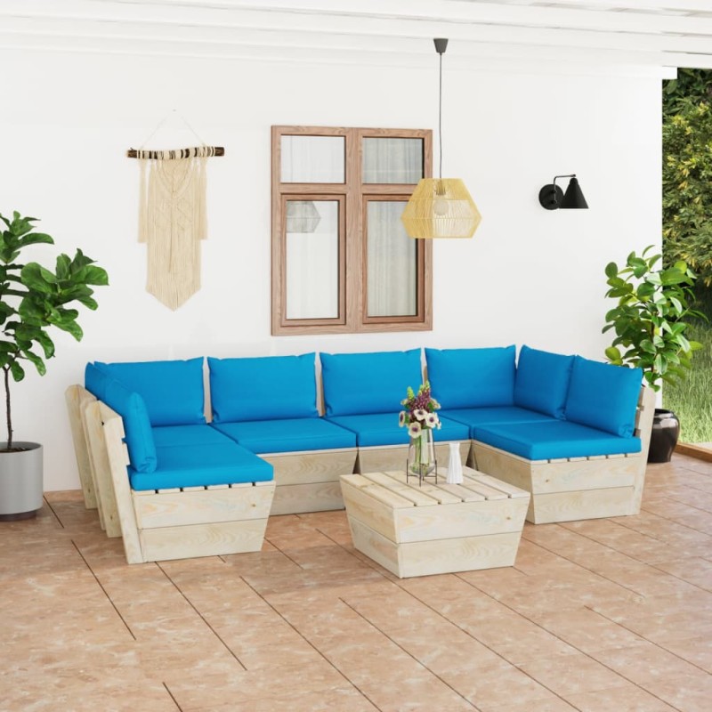 7 pcs conjunto lounge de paletes + almofadões madeira de abeto-Conjuntos de jardim-Home Retail