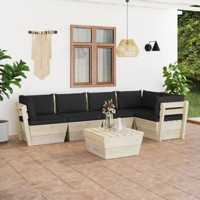 6 pcs conjunto lounge de paletes + almofadões madeira de abeto-Conjuntos de jardim-Home Retail