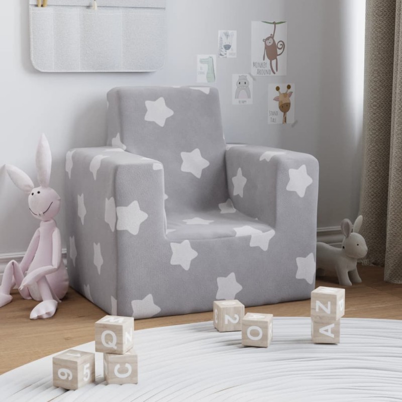 Sofá infantil de c/ estrelas pelúcia cinzento-claro-Móveis para bebés e crianças-Home Retail