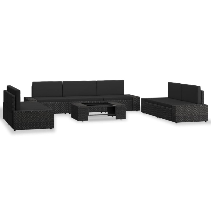 8 pcs conjunto lounge para jardim vime PE preto-Conjuntos de jardim-Home Retail