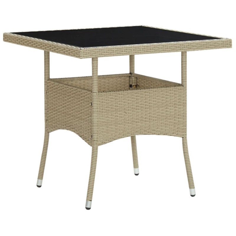 Mesa de jantar para exterior vime PE e vidro bege-Mesas de jardim-Home Retail