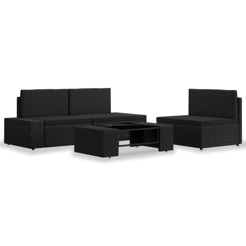 4 pcs conjunto lounge para jardim vime PE preto-Conjuntos de jardim-Home Retail