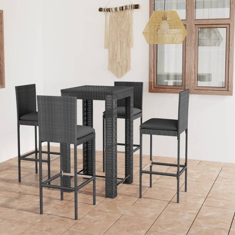 5 pcs conjunto de bar p/ exterior + almofadões vime PE cinzento-Conjuntos de jardim-Home Retail